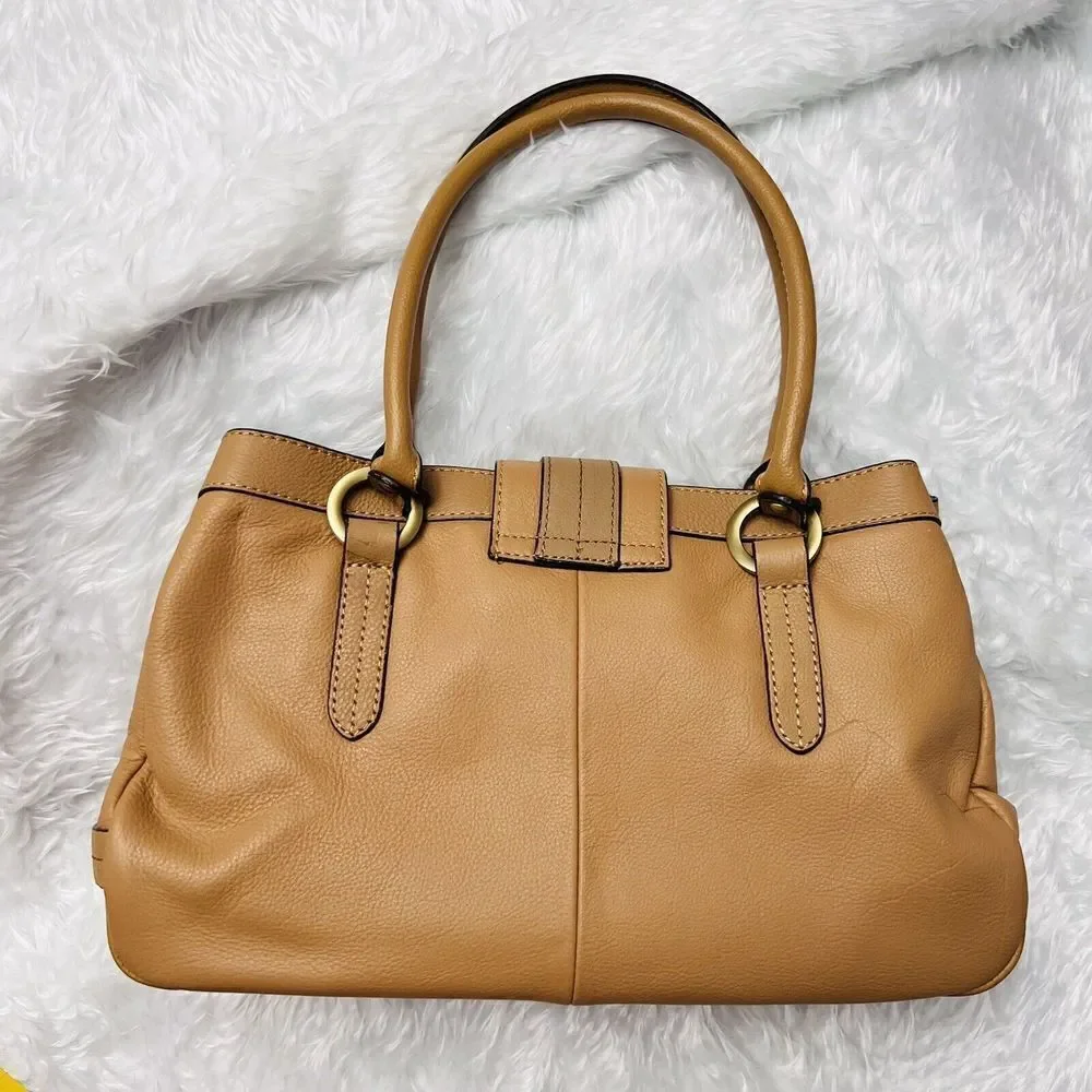 New Apt. 9 Womens Genuine Leather Shoulder Bag Purse Camel Tan Gold Hardware Y2k
